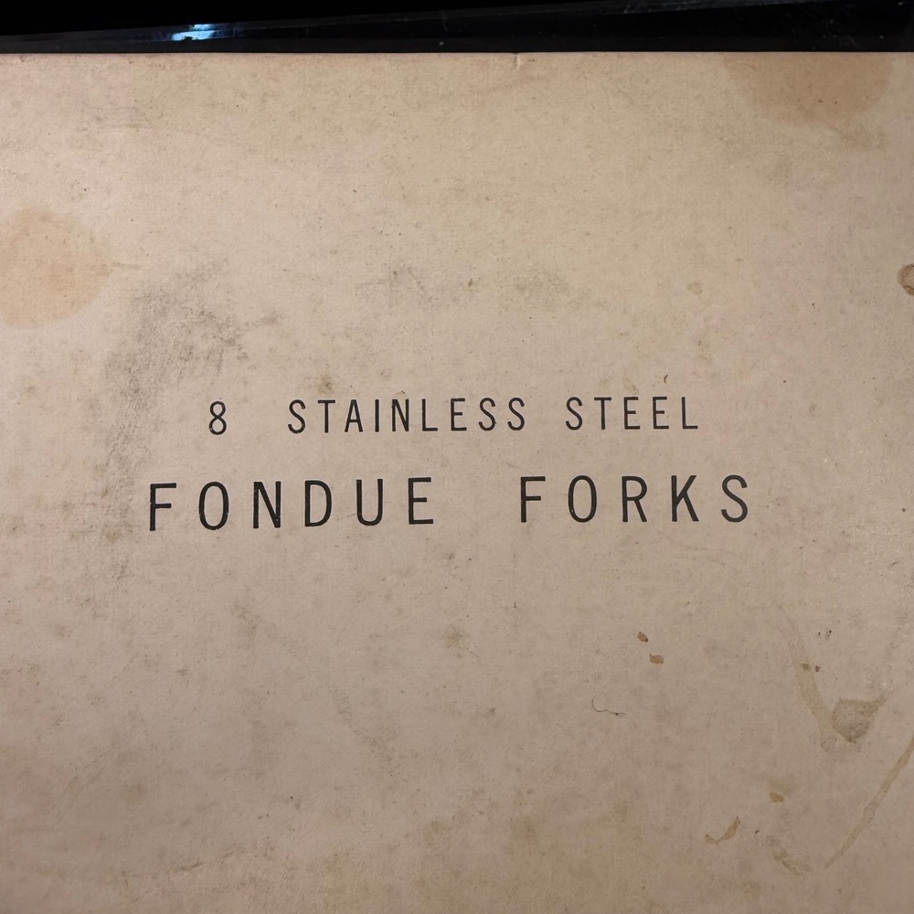 Vintage Set of 8 Stainless Steel Fondue Forks Wood Handles Color Coded Tips